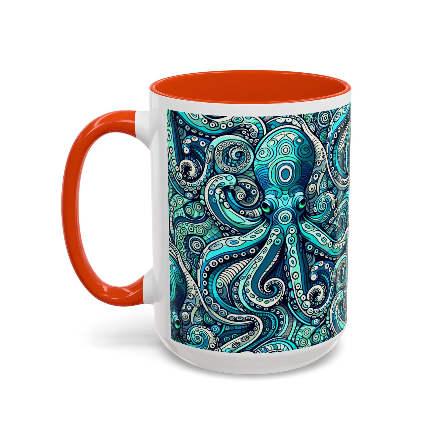 Accent Color Coffee Mug, Many Colors - 11oz & 15oz / Aqua Octopus