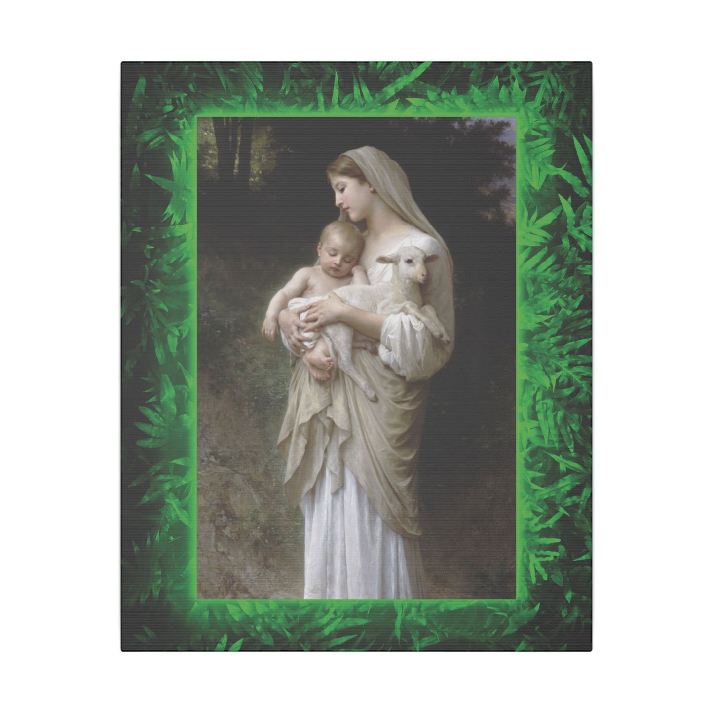 "Tropical Glow Innocence" Religious Canvas Artwork - Stretched Canvas Print / Virgin Mary & Jesus