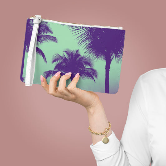 Tropical Faux Leather Clutch Bag - Perfect for Beach Adventures & Summer Vacations / Palm Glow, Minty