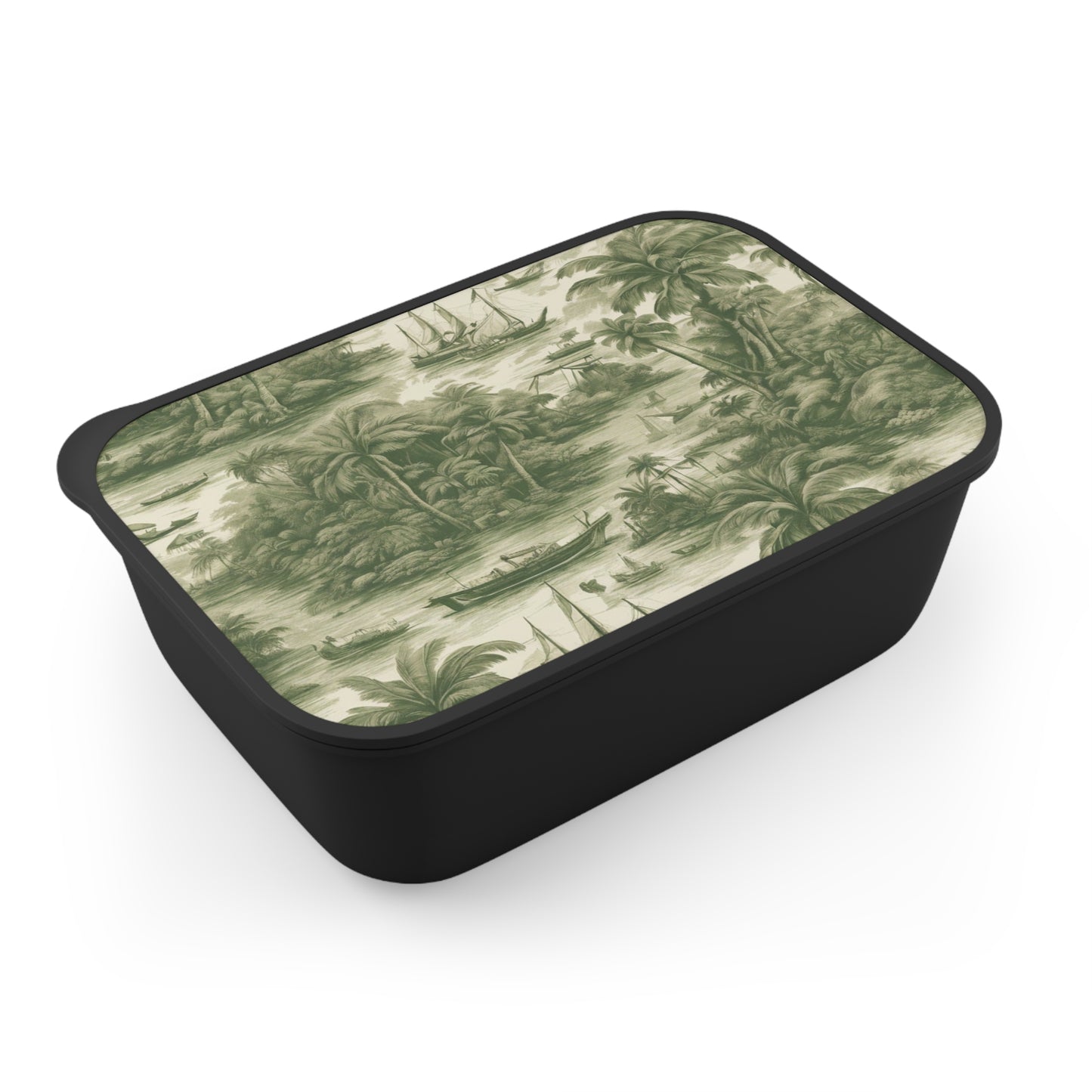 Bento Box with Utensils - Tropical Toile #1 green