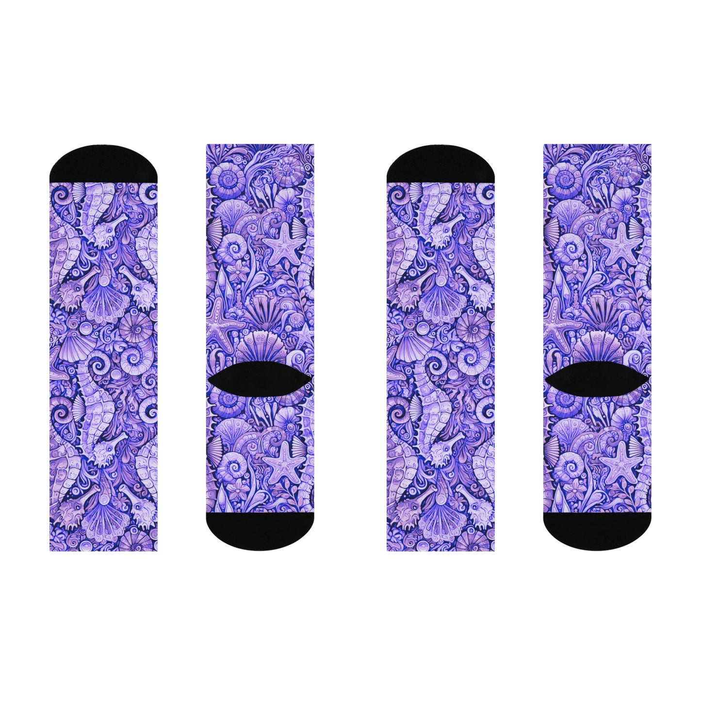 Cushioned Crew Socks - Seahorses, Amethyst