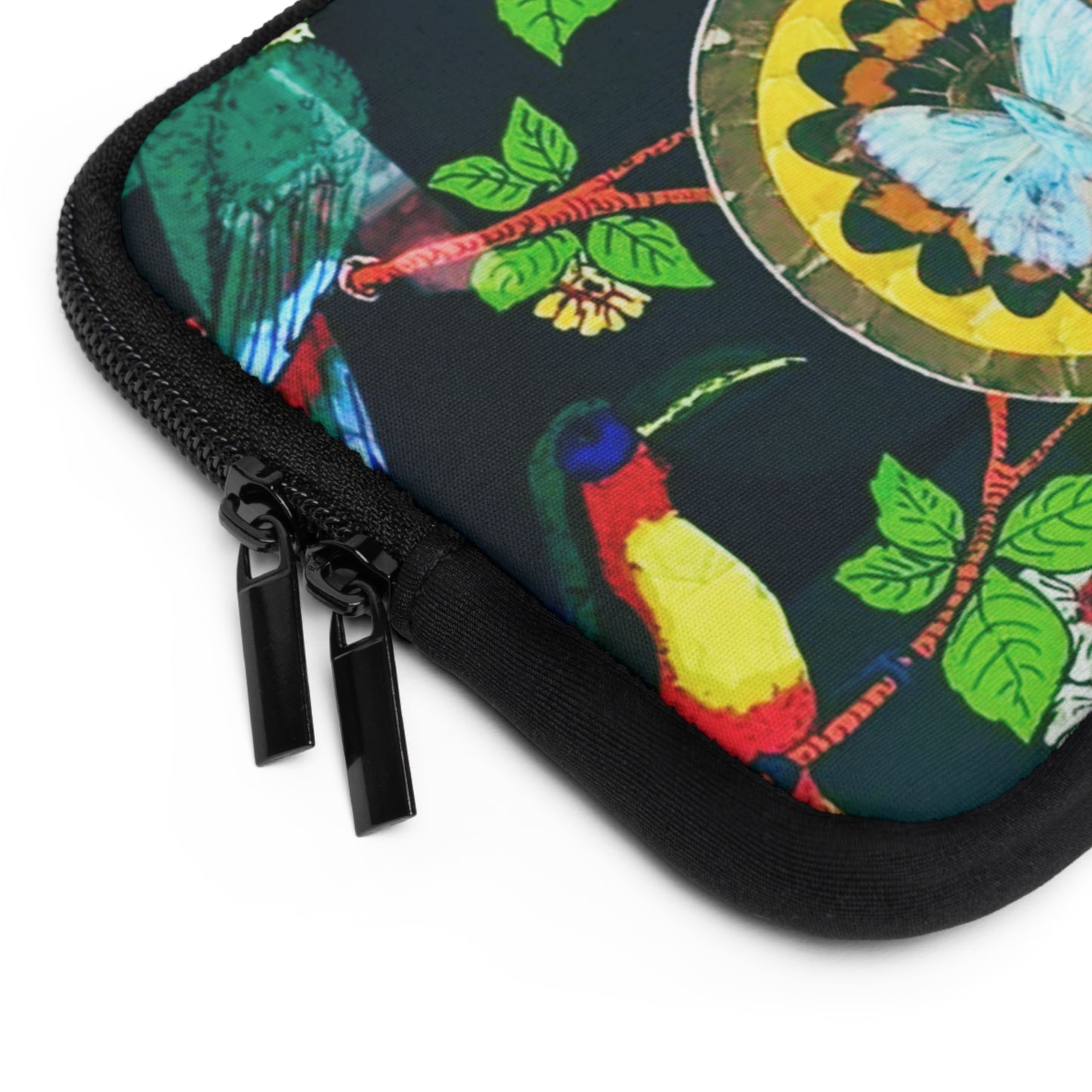 Tropical Laptop Sleeve, 5 Sizes - Perfect for Beach Lovers & Students / Parrots & Real Butterfly Wings Art