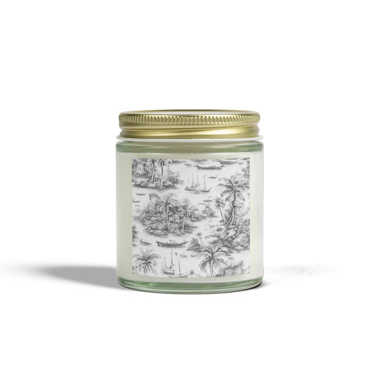 Scented Candles, Coconut Apricot Wax (4oz, 9oz) - Tropical Toile #1, Soft Black