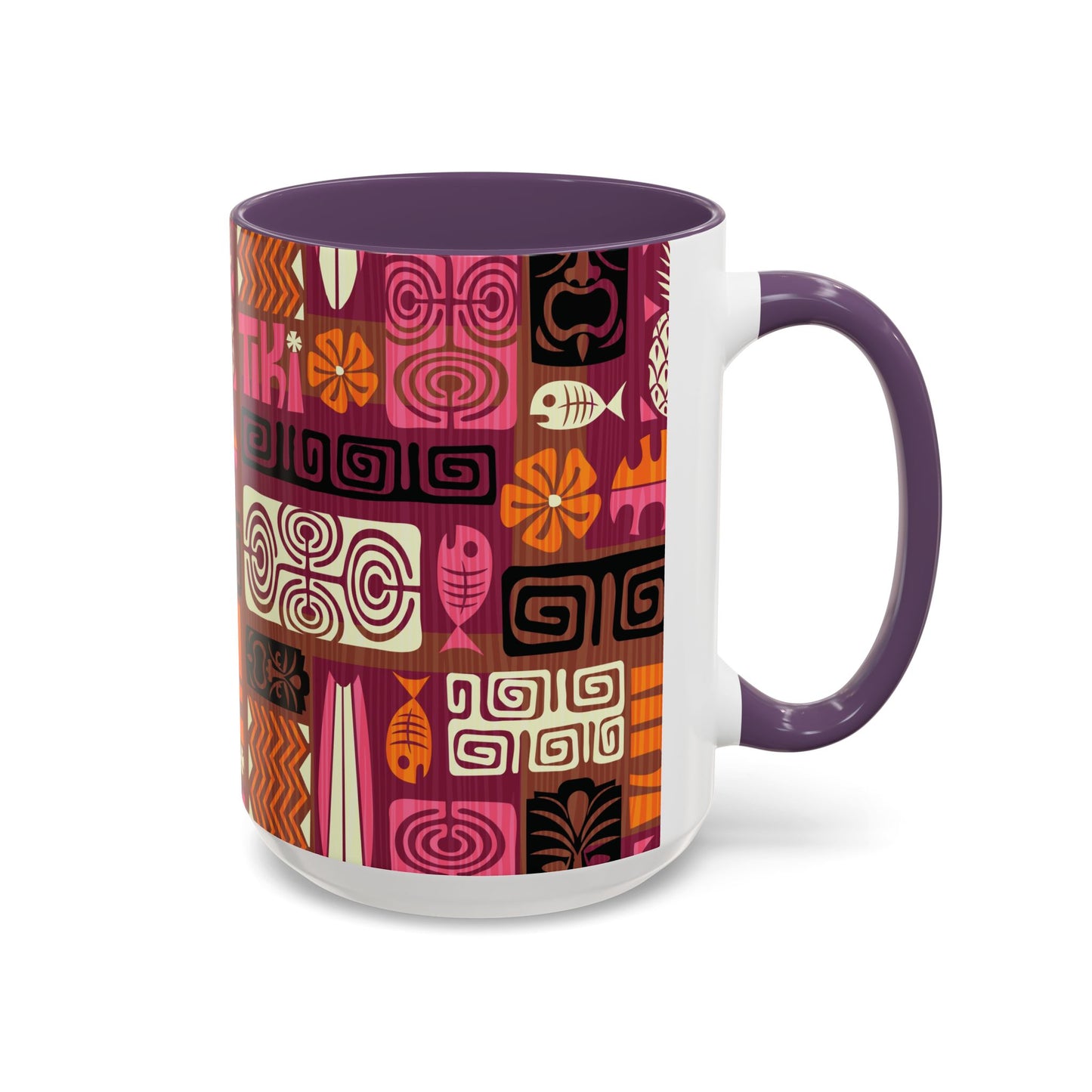 Accent Coffee Mug (11, 15oz), 8 Colors - Tiki Poster Pink/Orange