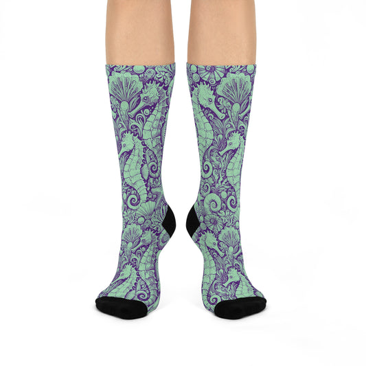 Cushioned Crew Socks - Seahorses, Minty