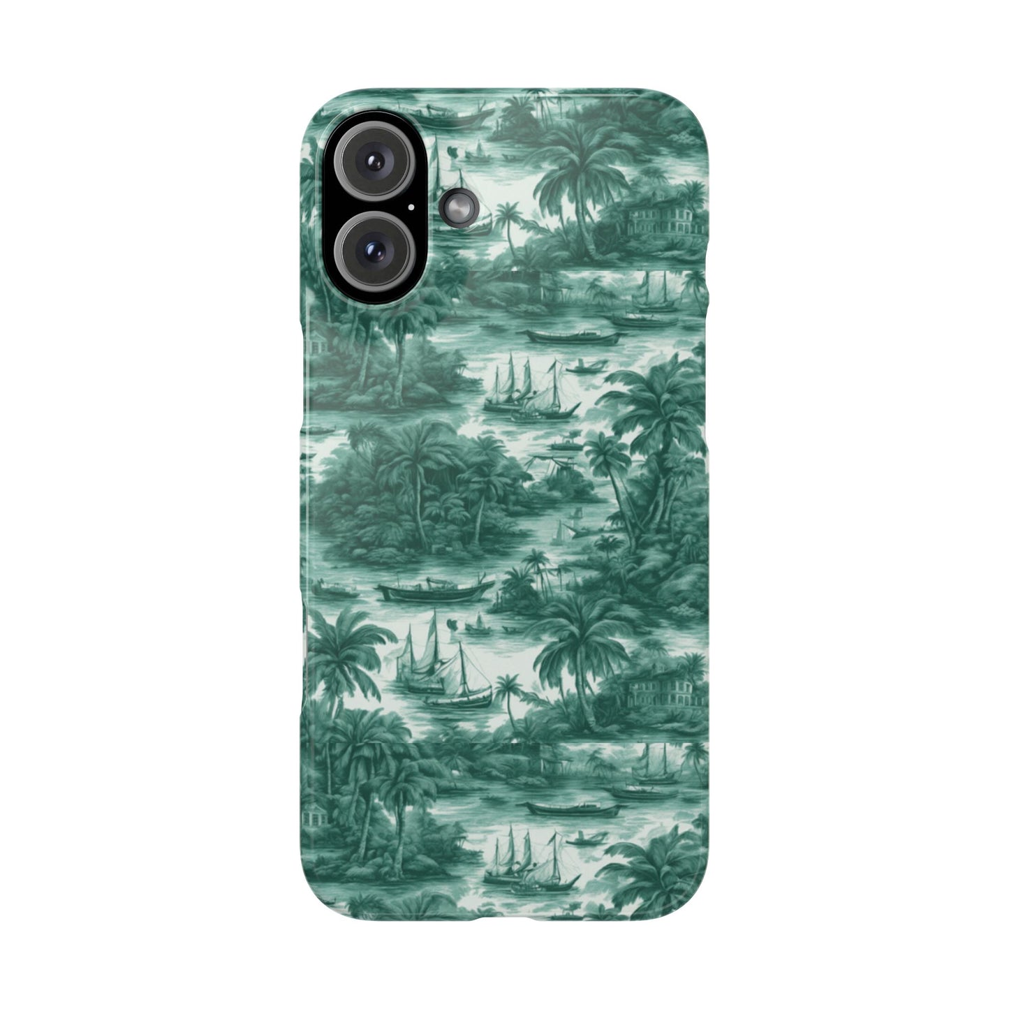 Slim Phone Cases - Tropical Toile #1, evergreen