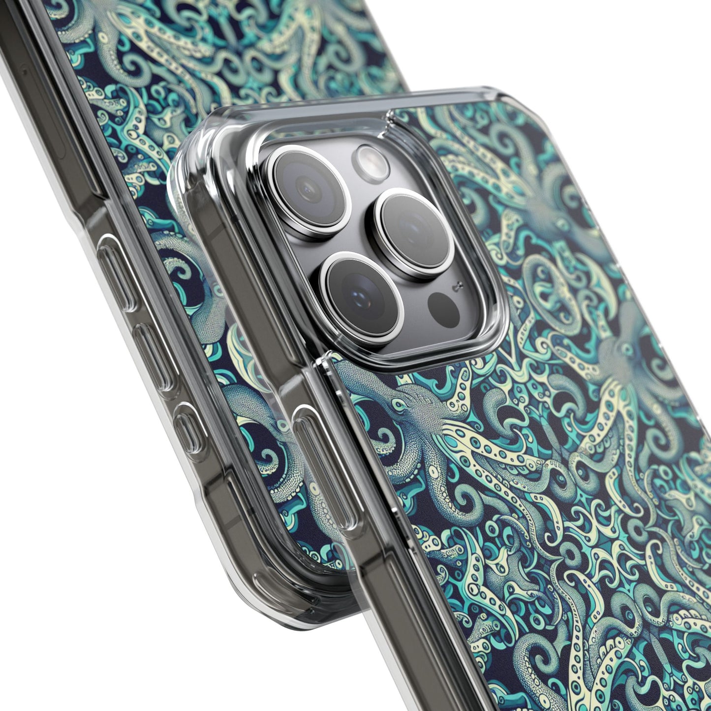 Twisted Aqua Octopus Magnetic Clear Phone Case, Many Models