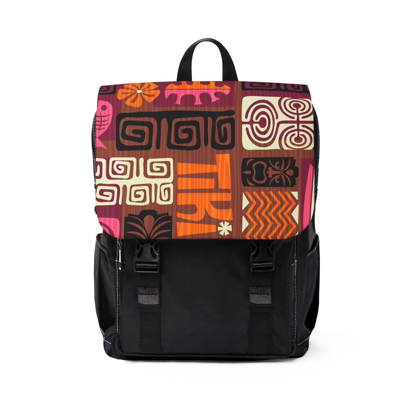 Tropical Ocean Casual Backpack - Perfect for Everyday Adventures / Tiki Poster Pink/Orange