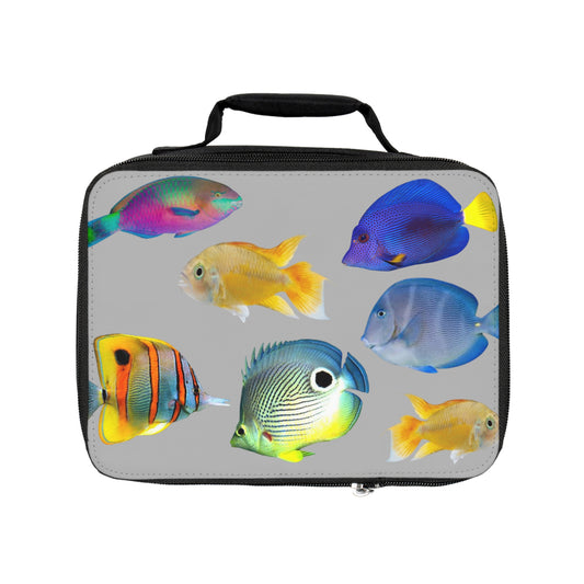 School of Fish/Light Grey Lunch Bag - Eco-Friendly Insulated Tote, Adult and Child Lunchbox / Perfect for Picnics, Beach Outings