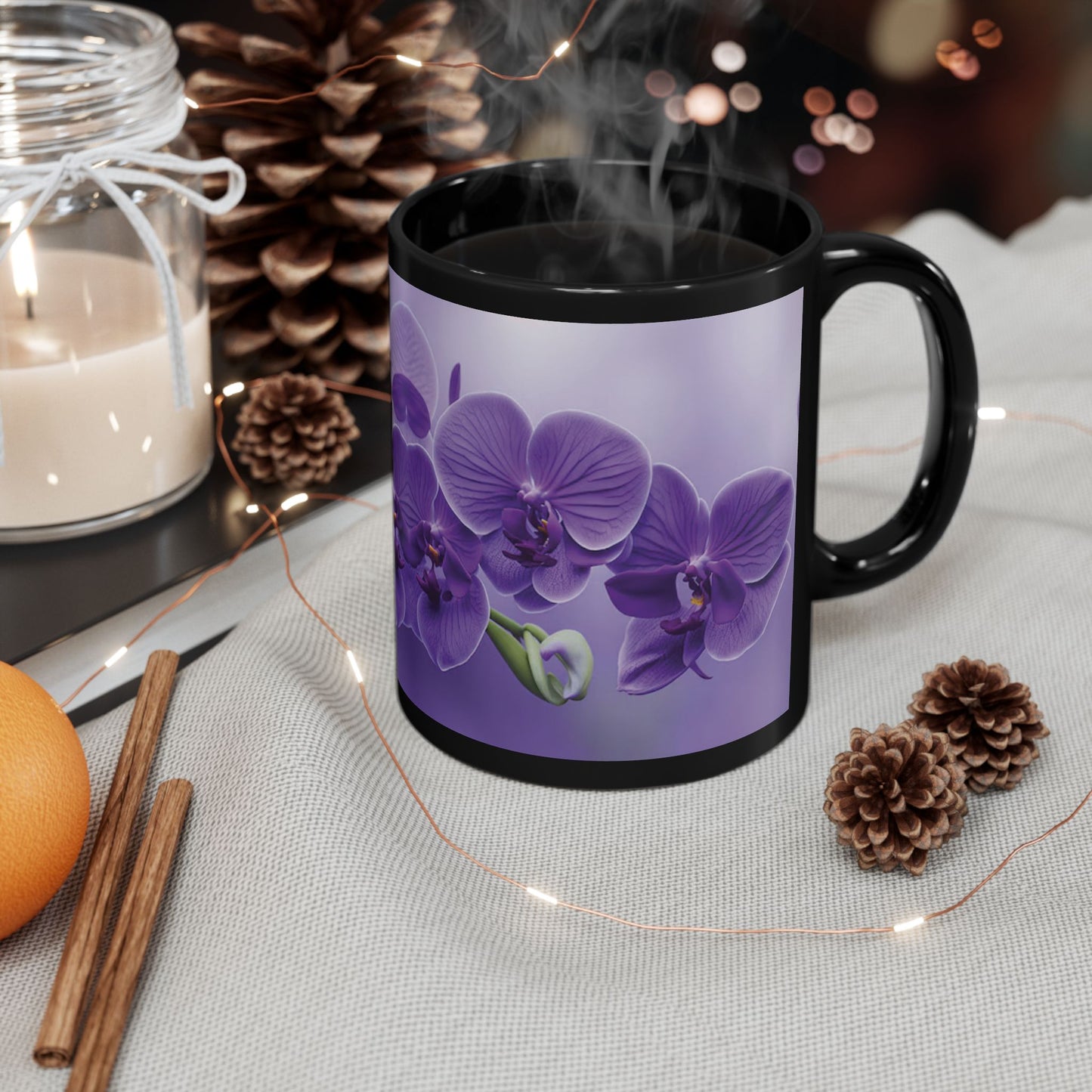 Black Coffee Mug - Purple Orchid Beauties