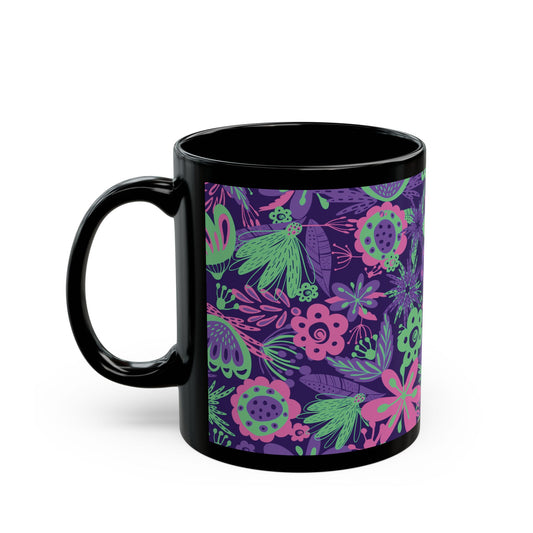 Black Coffee Mug - Rainforest Flower Explosion