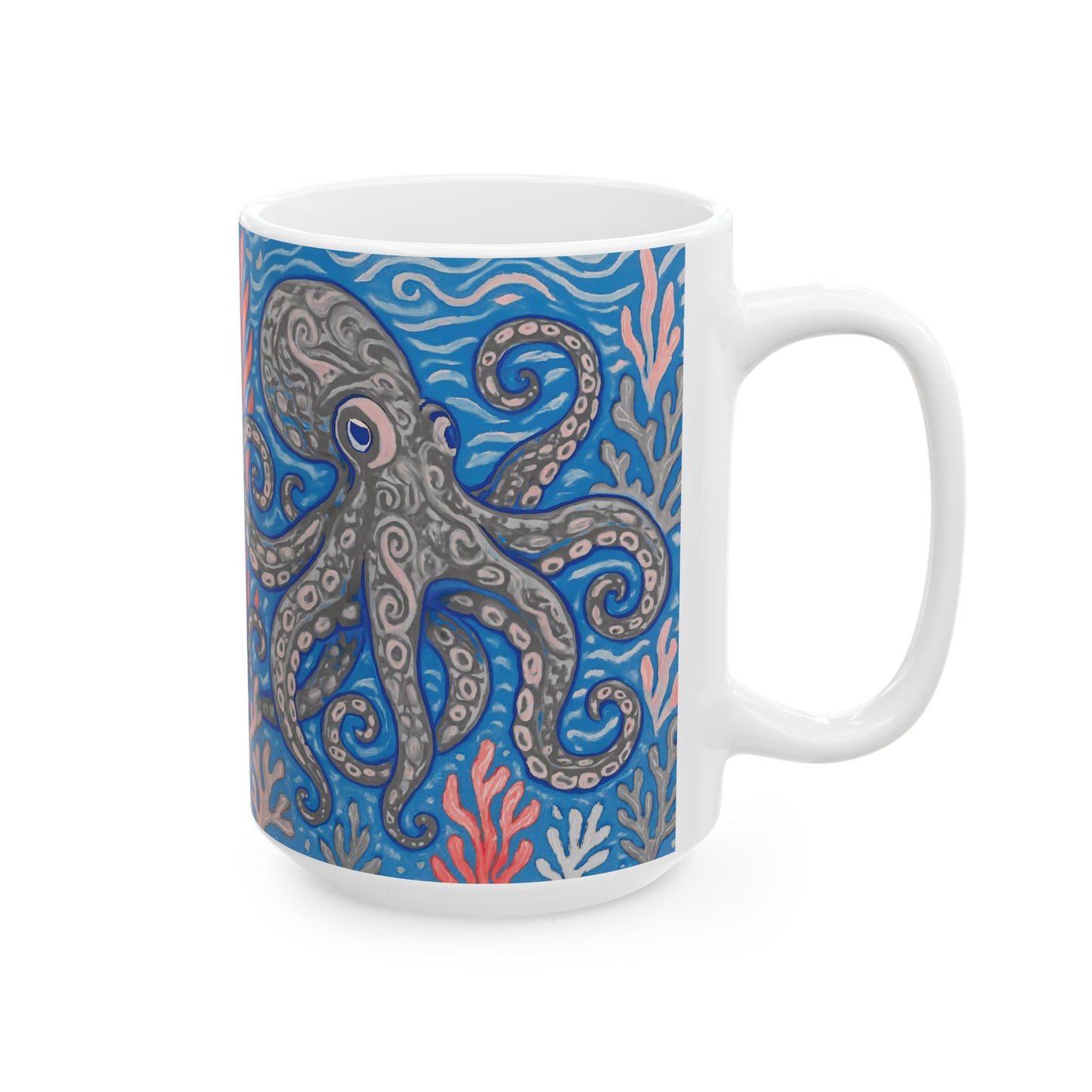 Ceramic White Mug - 11oz & 15oz, Slate Octopus Kraken Joe