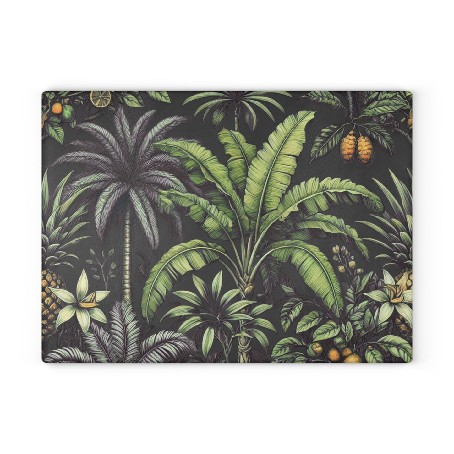 Glass Cutting Board, 2 sizes - Tropical Fruit, Black