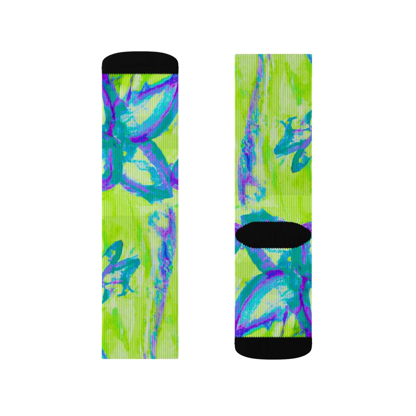 Lime Tropical Doodles Sublimation Fleece-Lined Socks - Colorful Palm Tree/Flower Design