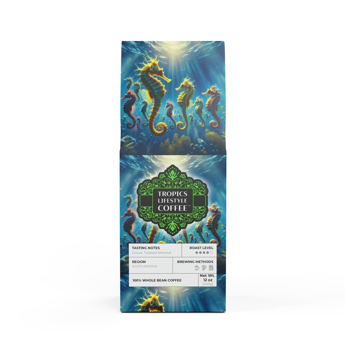 Midnight Surf Blend™ (Medium-Dark Roast) Specialty Grade Craft Coffee / Seahorse Party