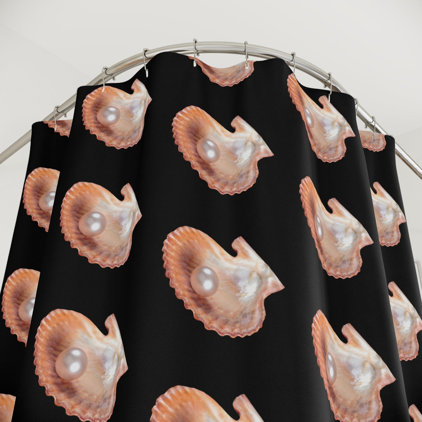 Tropical Shower Curtain - Ocean Bathroom Decor / Lavender Freshwater Pearl/Black