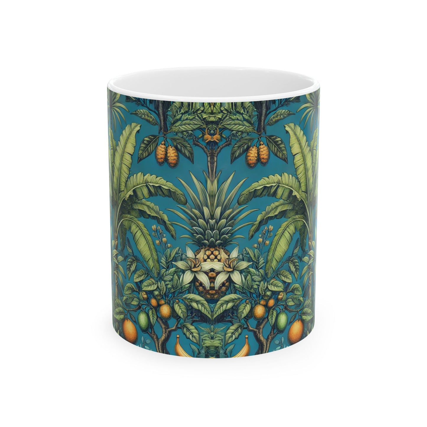 Ceramic White Mug - 11oz & 15oz, Tropical Fruit Blue