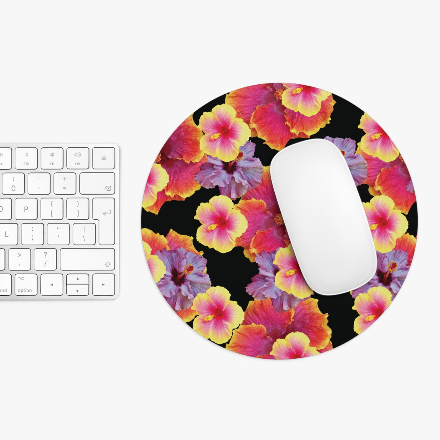 Tropical Mouse Pad, 2 Shapes - Floral Vibes for Home Office & Gamer / Hibiscua Mix, Black