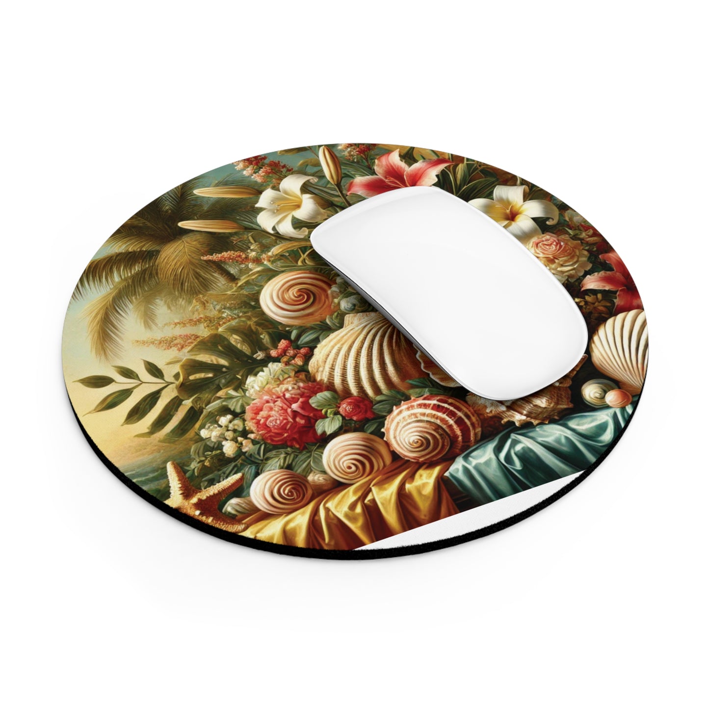 Tropical Mouse Pad, 2 Shapes - Beach Vibes for Home Office & Gamer / Shells and Flowers Still Life