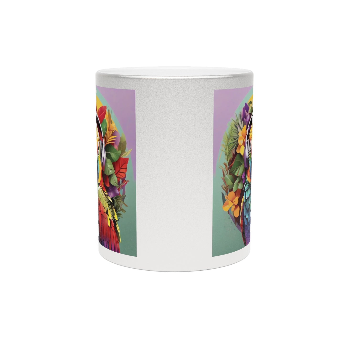 Tropical Metallic Mug, Gold or Silver: Rockin' Out Parrot