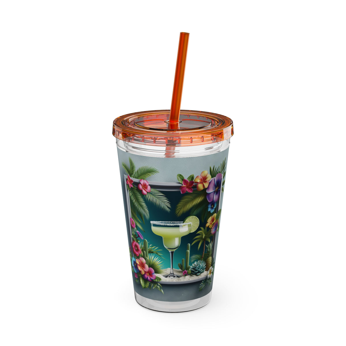 Tropical Tumbler with Straw | 16oz Colorful Travel Cup / Tropical Margarita