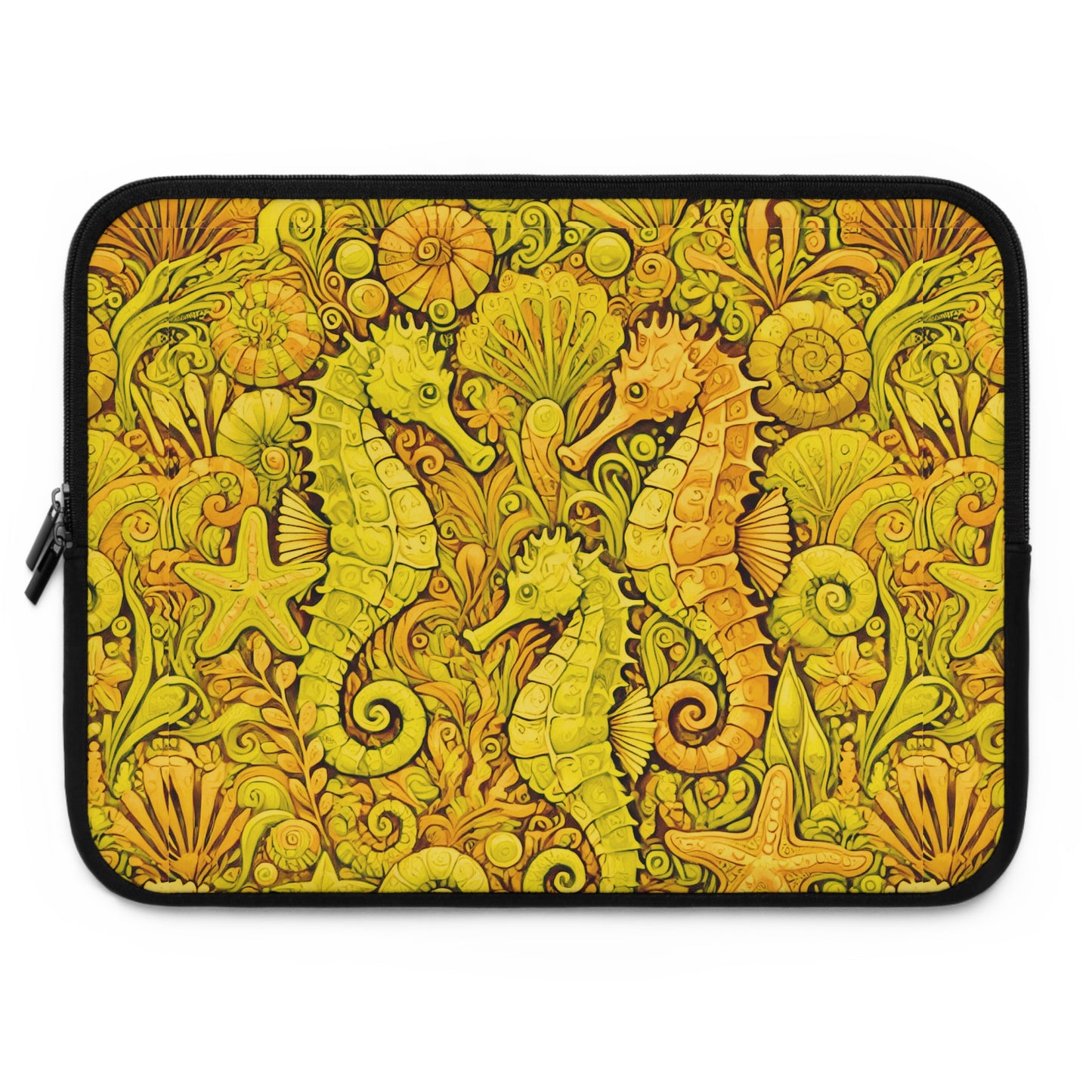 Tropical Laptop Sleeve, 5 Sizes - Perfect for Beach Lovers & Students / Seahorses, Yellow