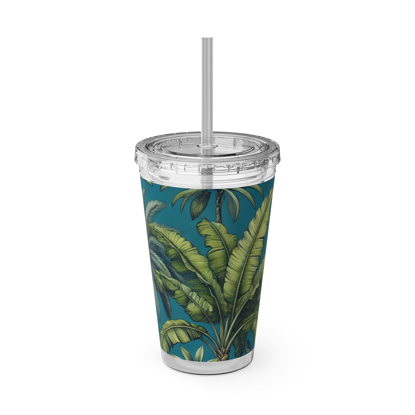 Tropical Tumbler with Straw | 16oz Colorful Travel Cup / Tropical Fruit Blue