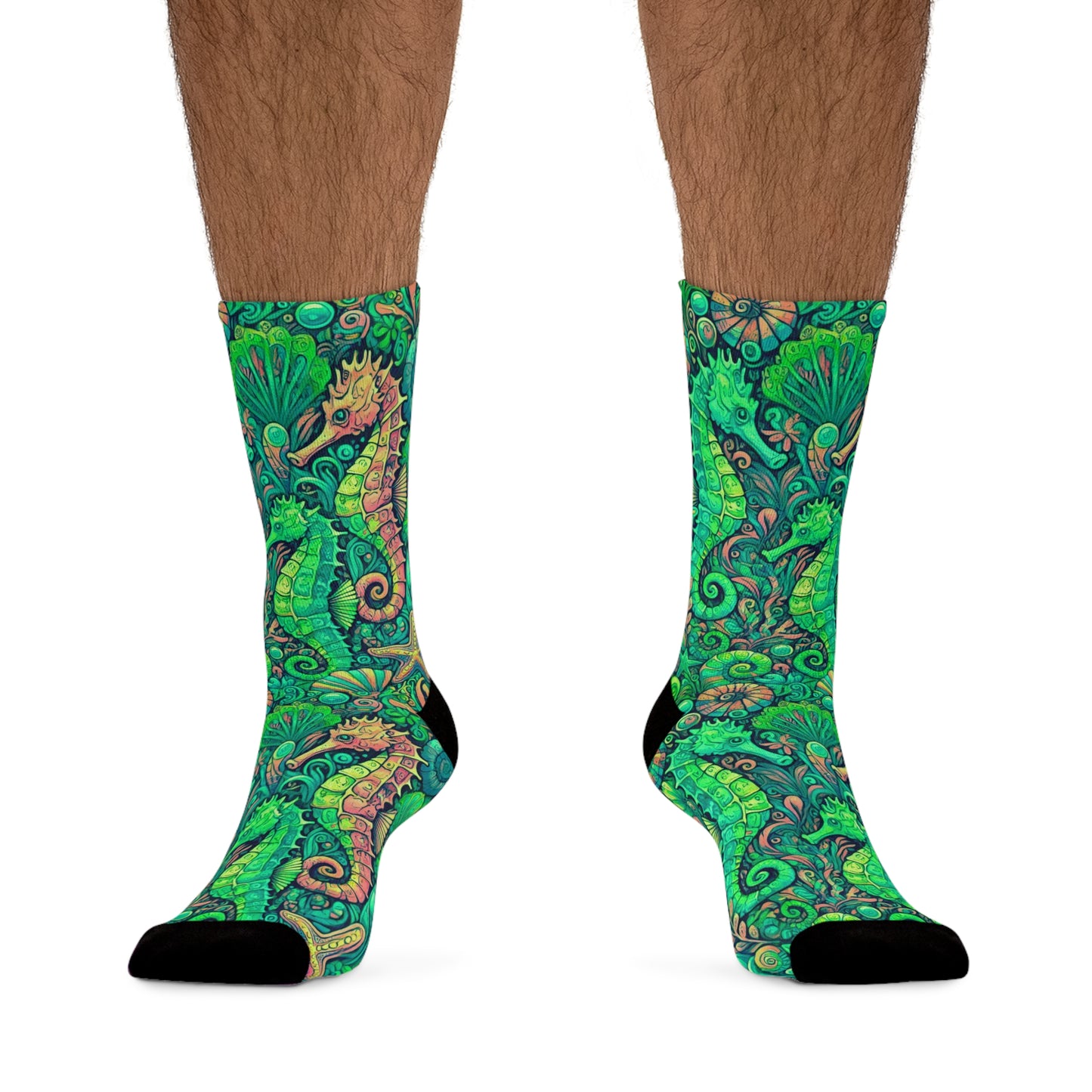 Recycled Poly Socks, Seahorses/Hot Lime