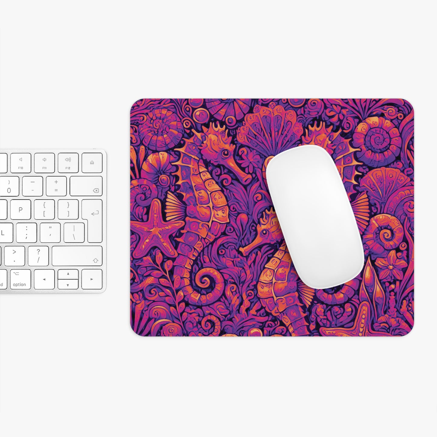 Tropical Mouse Pad, 2 Shapes - Beach Vibes for Home Office & Gamer / Seahorse Trio, Heatwave