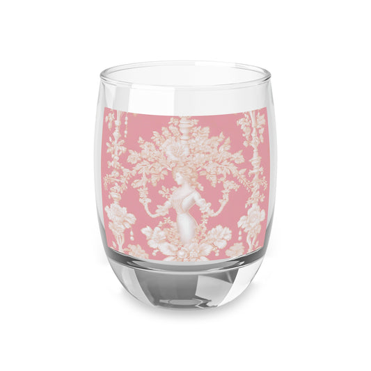 Whiskey Glass, Pearl Lady Toile, hibiscus pink