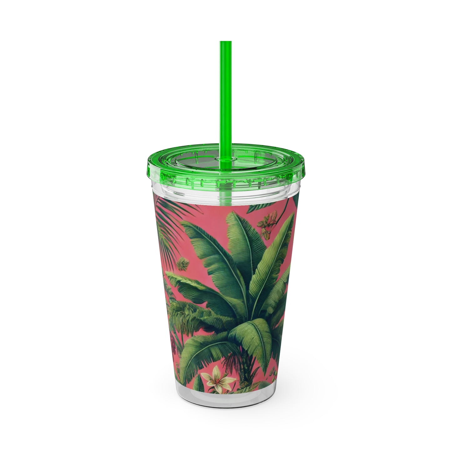 Tropical Tumbler with Straw | 16oz Colorful Travel Cup / More Tropical Fruit, Coral