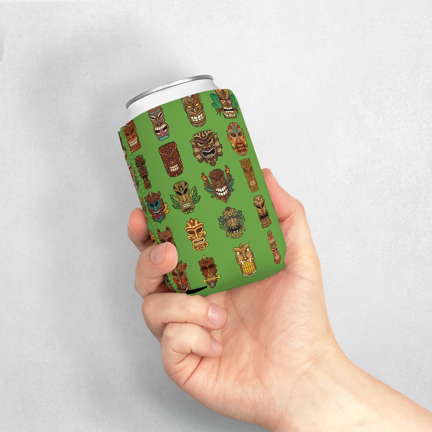 Tiny Tiki Dudes/Green Can Cooler Sleeve - Perfect for Outdoor Picnics