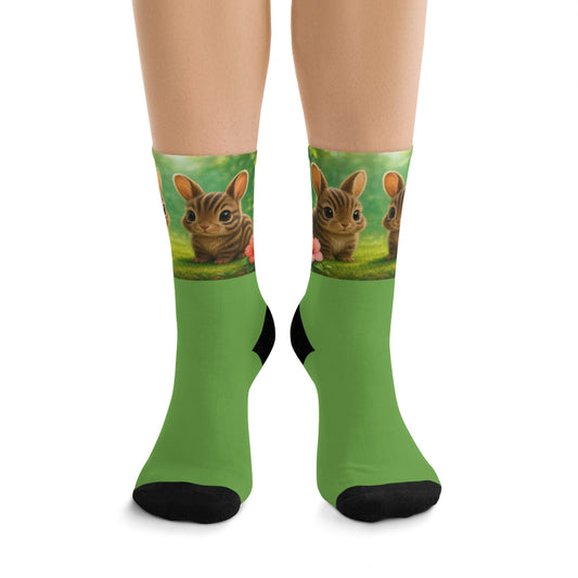 Recycled Poly Socks, Baby Sumantran Rabbits/Green