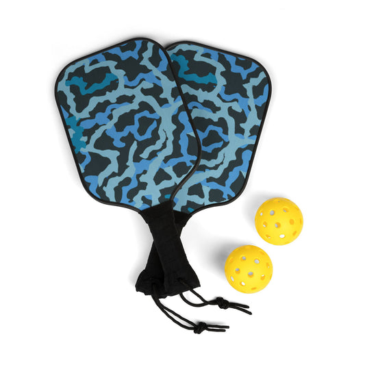 Tropical Pickleball Kit - Coastal Vibe Paddles & Balls Set / Coral Threads, Blue