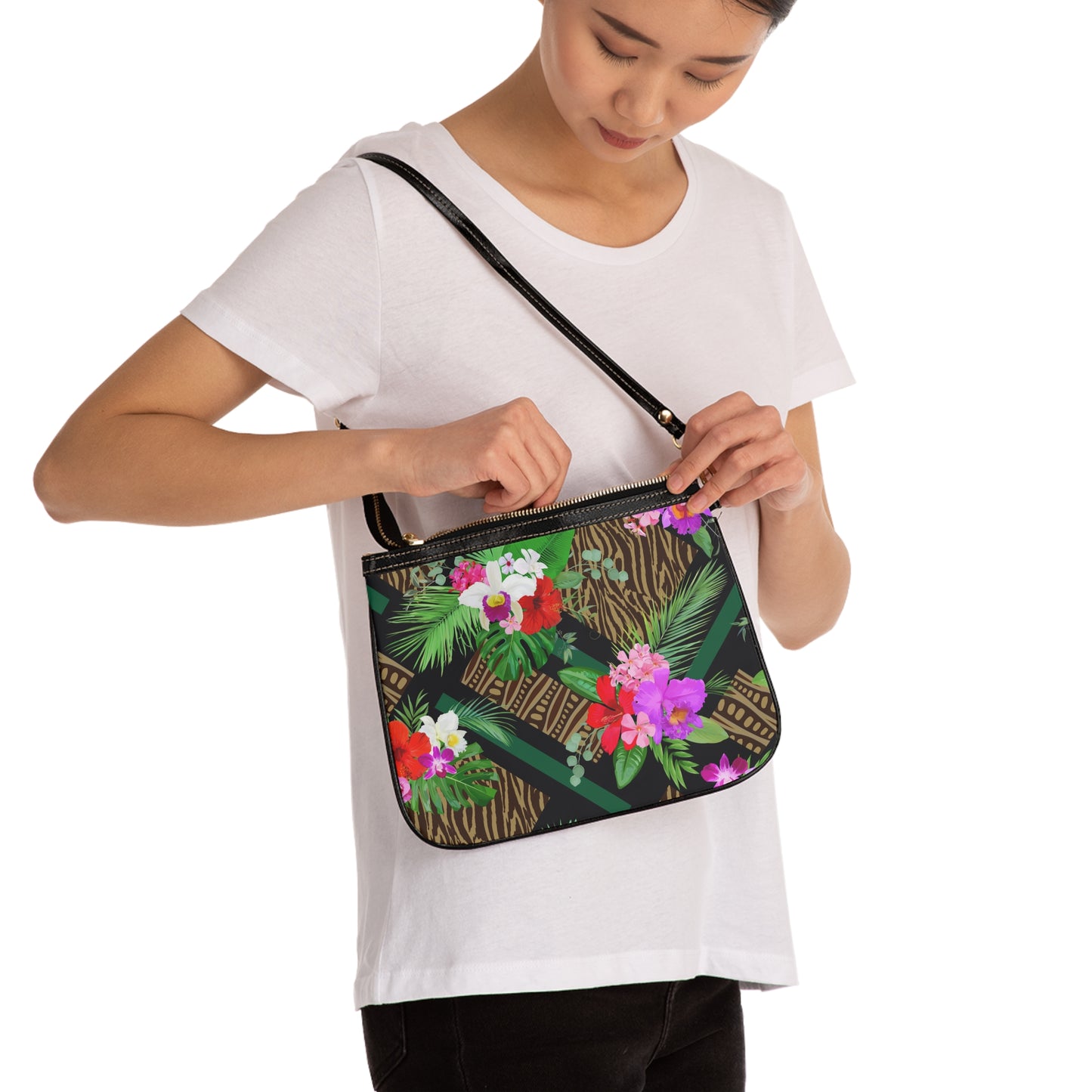 Tropical Floral Small Shoulder Bag | Stylish Summer Crossbody Purse / Tiki Orchids