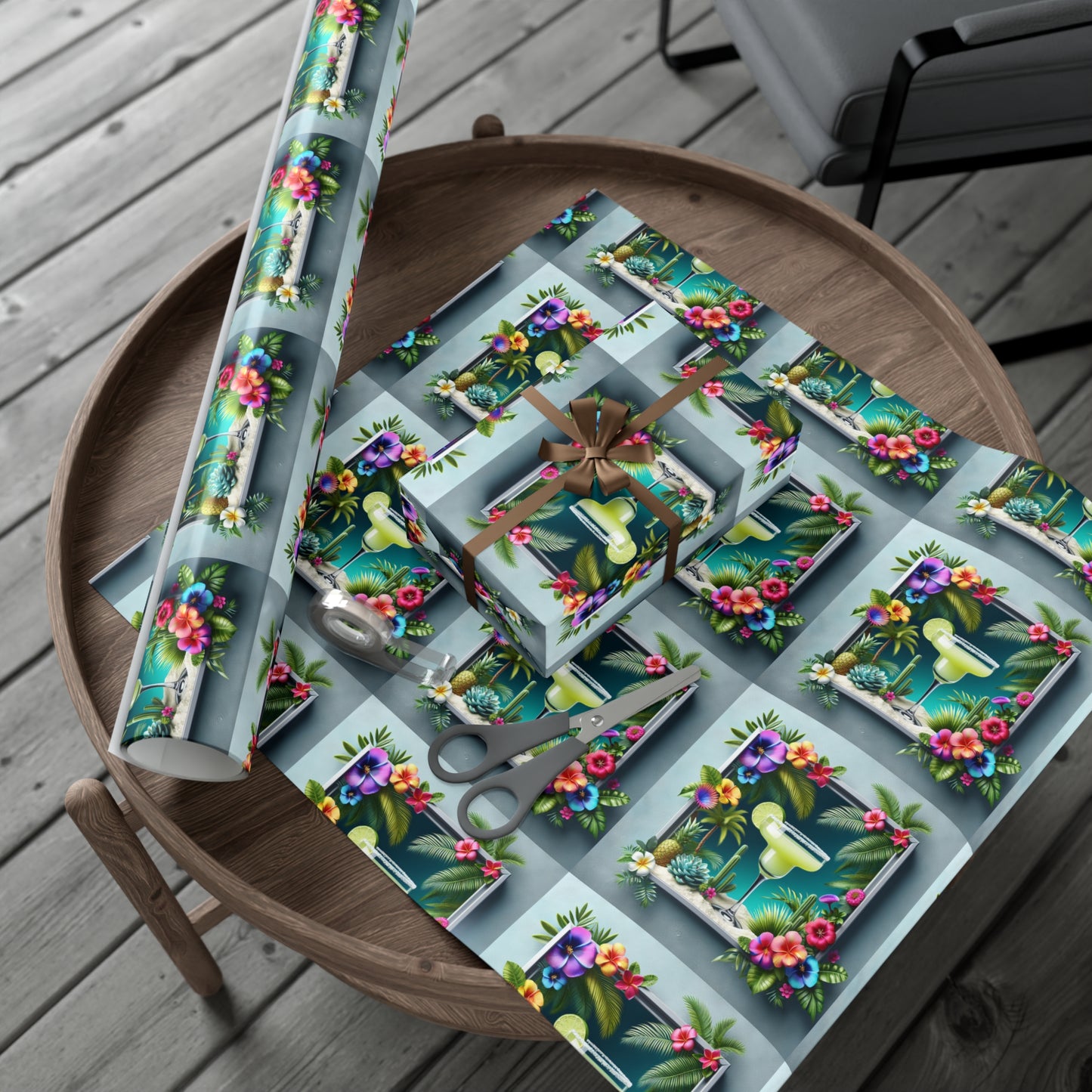 Wrapping Paper - Tropical Gift Wrap for All Occasions / 3 Sizes, 2 Finishes / Tropical Margarita