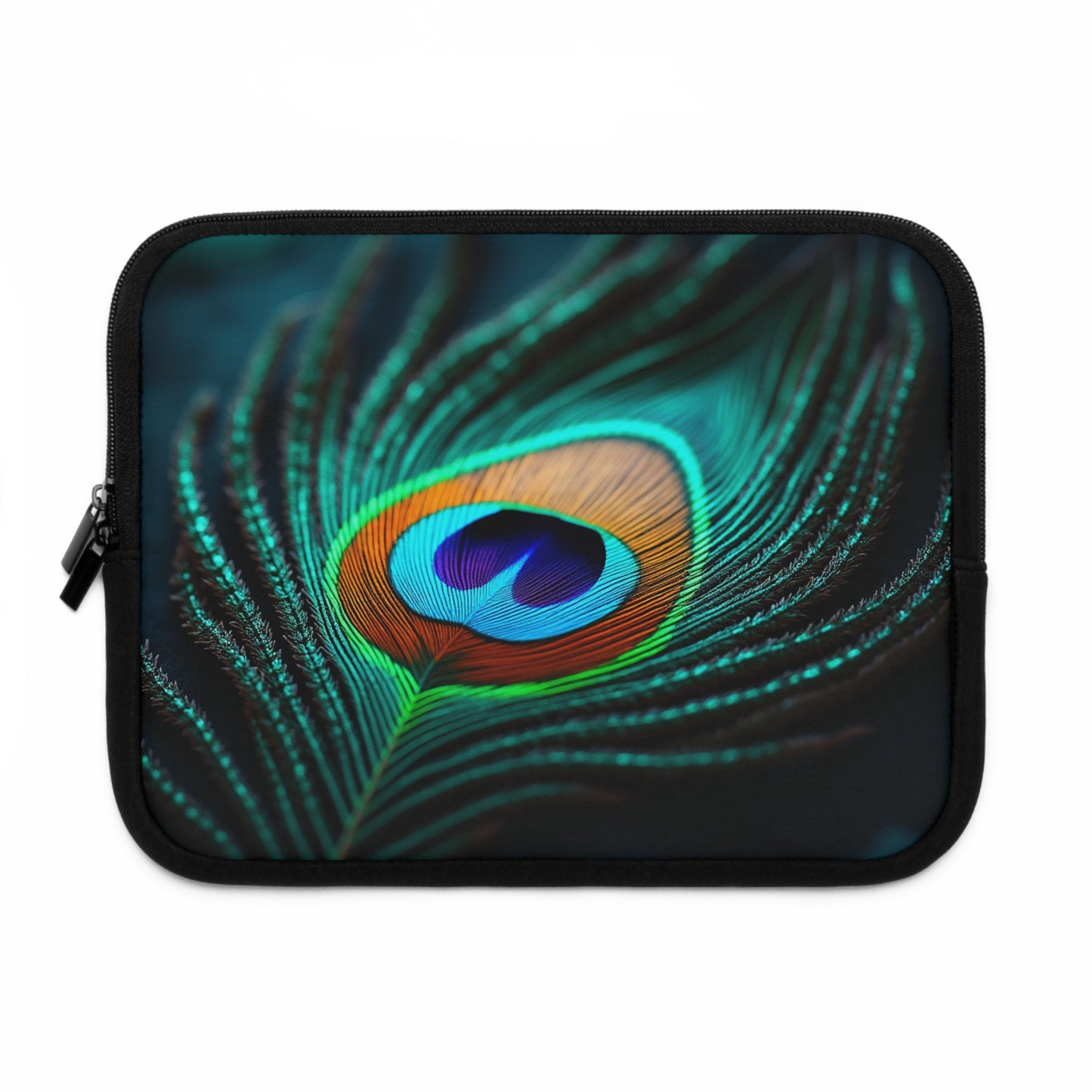 Tropical Laptop Sleeve, 5 Sizes - Perfect for Rainforest Lovers & Students / Peacock Eye Feather, Turquoise