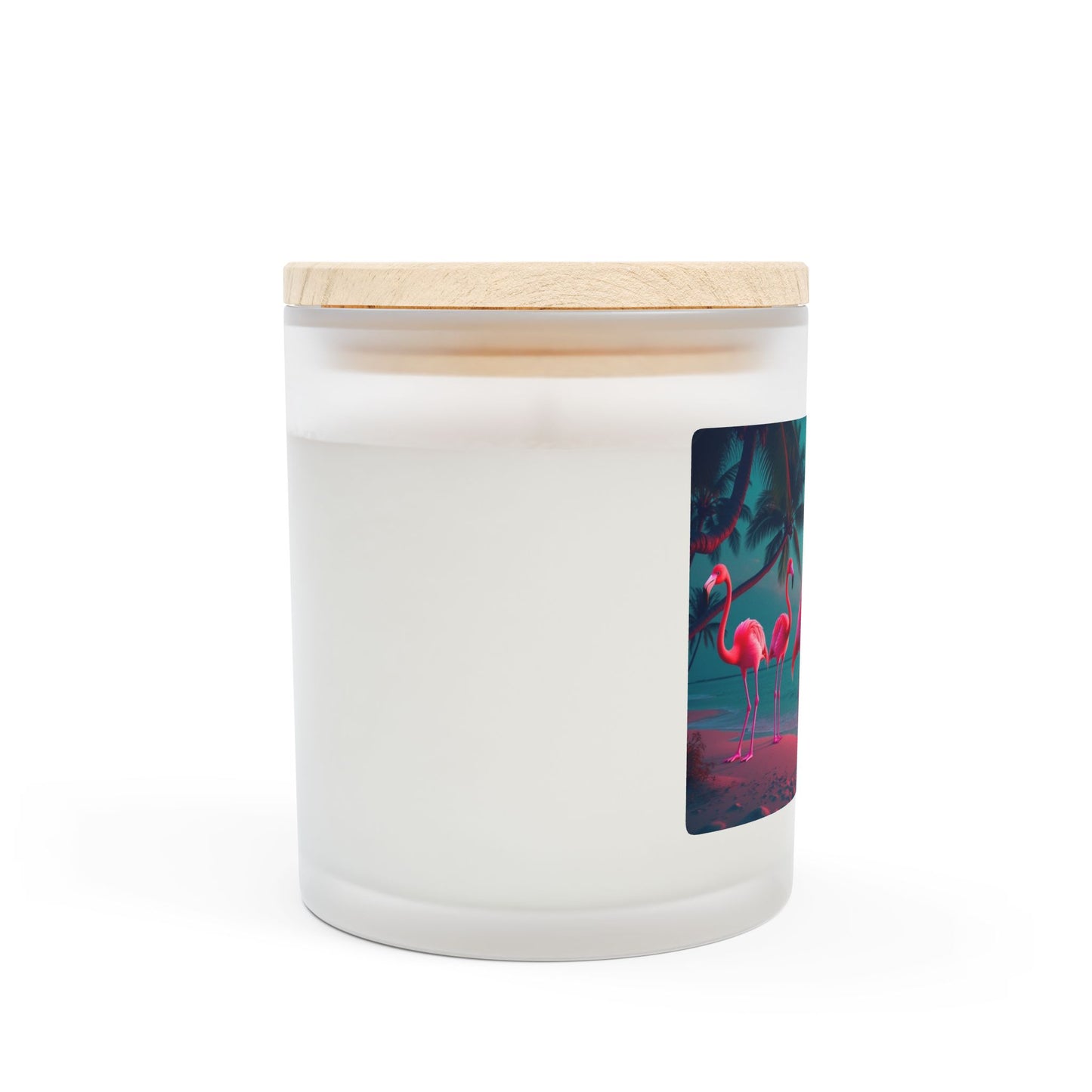 Frosted Glass Candle, 11oz - Neon Night Flamingos