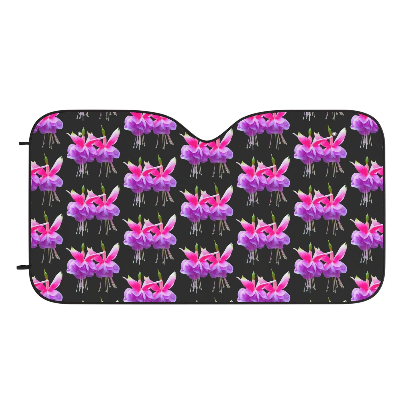 Tropical Floral Car Sun Shades / Two Fuchsias, Black