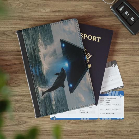 Tropical Passport Cover, Faux Leather - RFID blocking for travel security / UFO and Dolphin