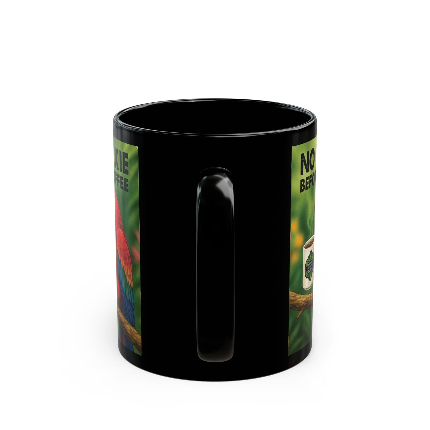 Black Coffee Mug - No Talkie Before Talkie, Red Parrot