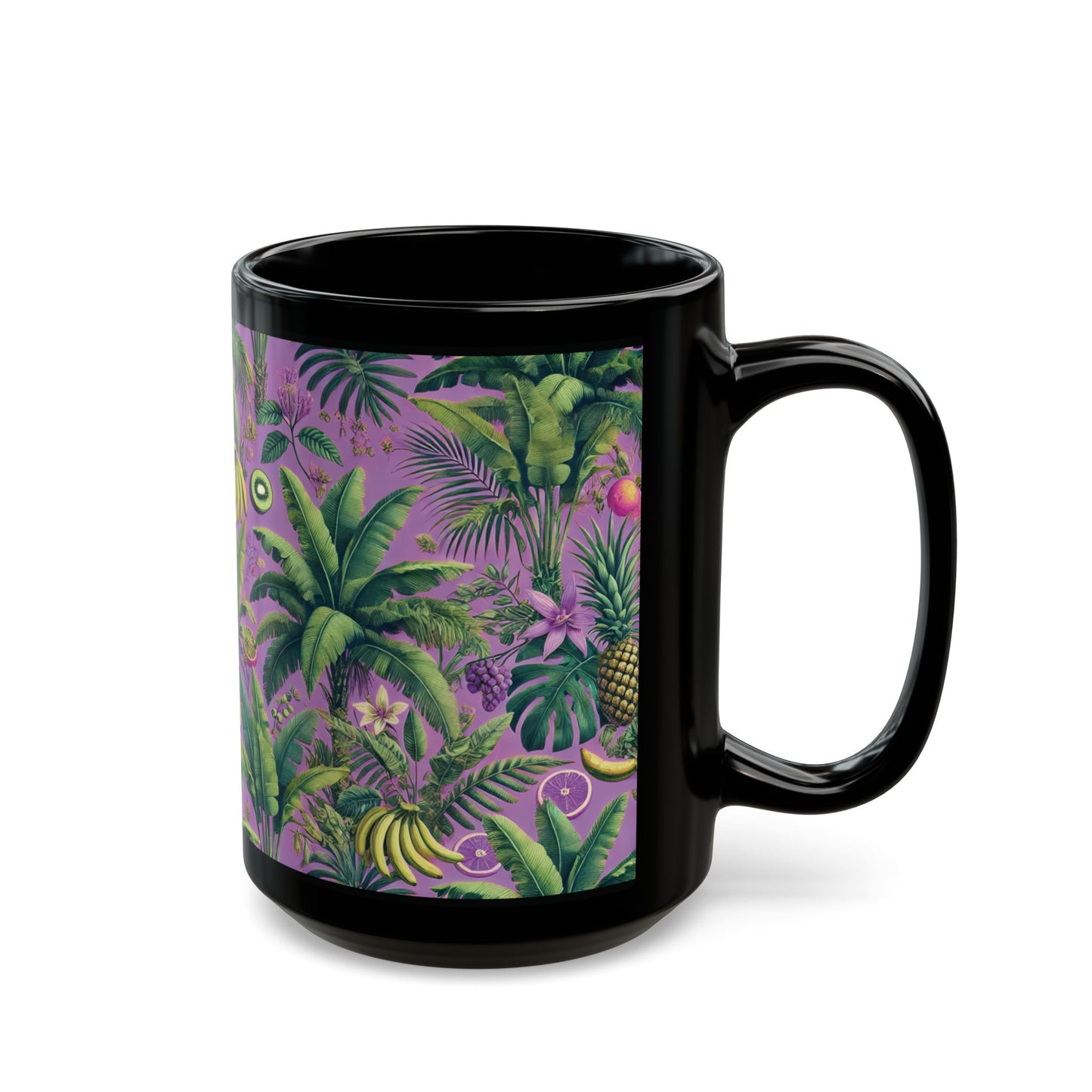 Black Coffee Mug - Tropical Fruit, Purple