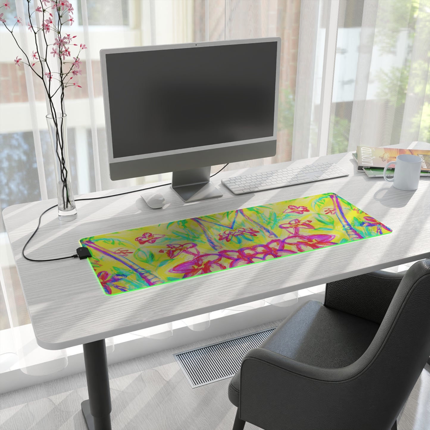 LED Gaming Mouse Pad With Vibrant RGB Lighting, 4 Sizes / Tropical Doodles, Yellow