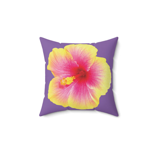 Decorative Pillow - Accent Cushion, 4 Sizes / Photo Yellow Hibiscus, Lt. Purple