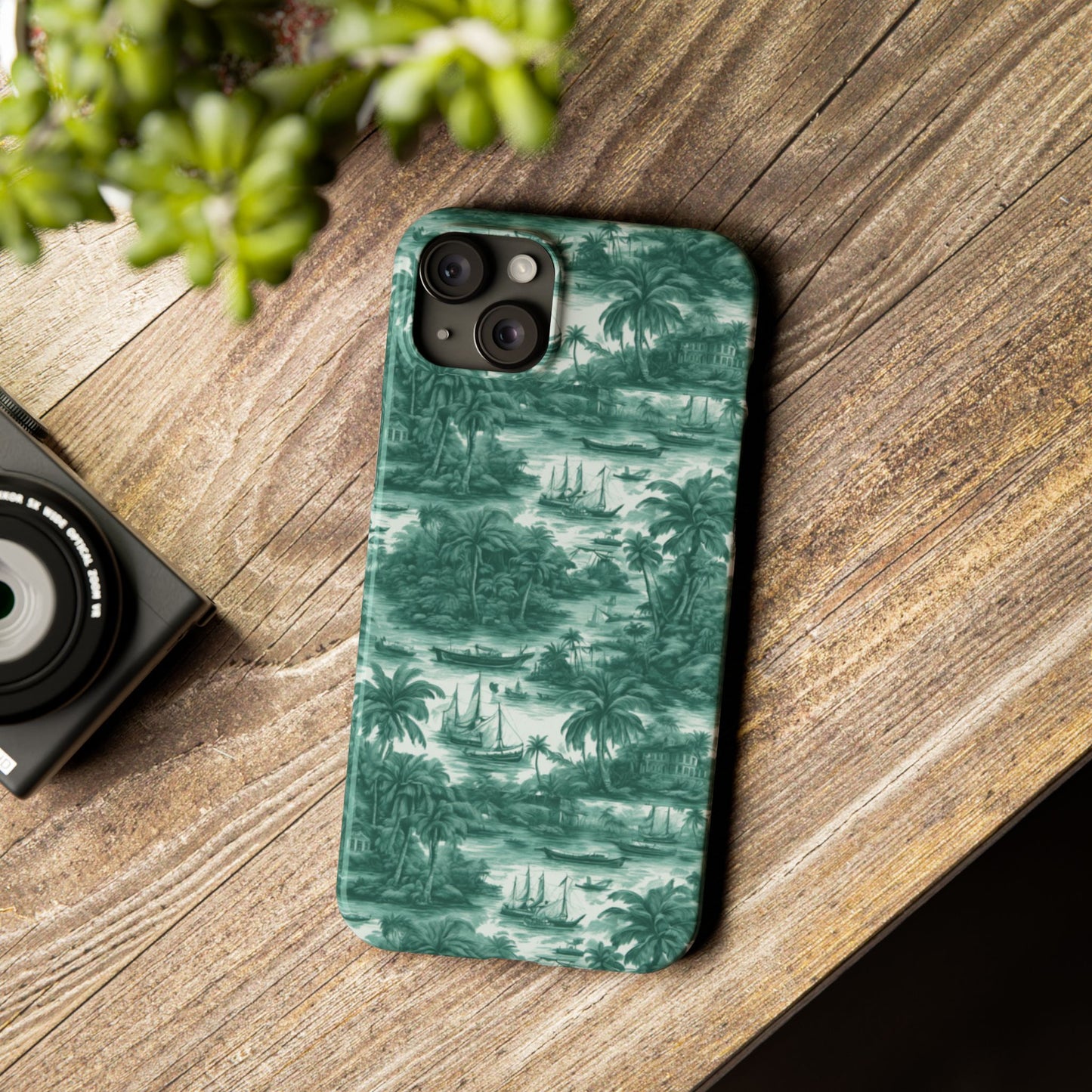 Slim Phone Cases - Tropical Toile #1, evergreen