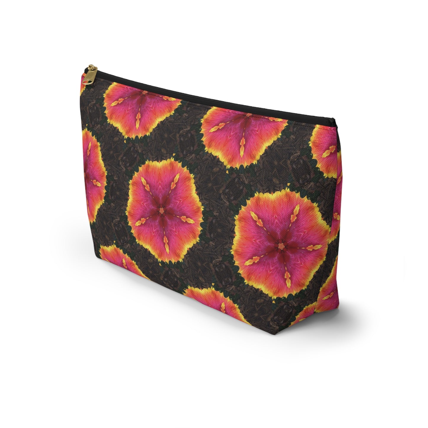 Tropical Accessory Pouch, 2 sizes | Makeup Bag | Perfect for Travel & Everyday Use / Hibiscus Kaleidoscope, Black