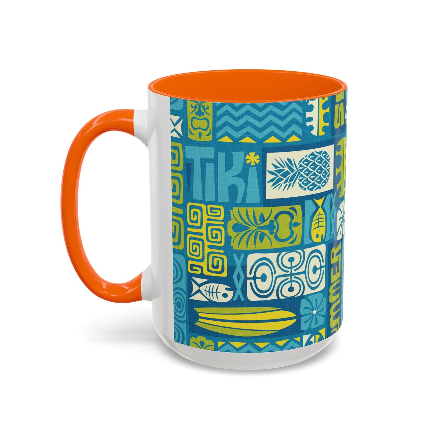 Accent Coffee Mug (11, 15oz), 8 Colors - Tiki Poster Blue