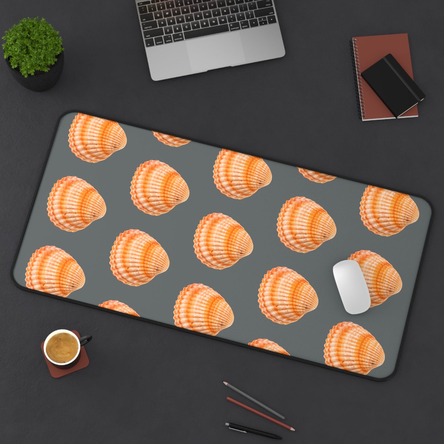 Tropical Mouse Pad/Desk Mat, 3 Sizes - Seashell Design, Perfect for Home Office / Orange Scallop, Dark Grey