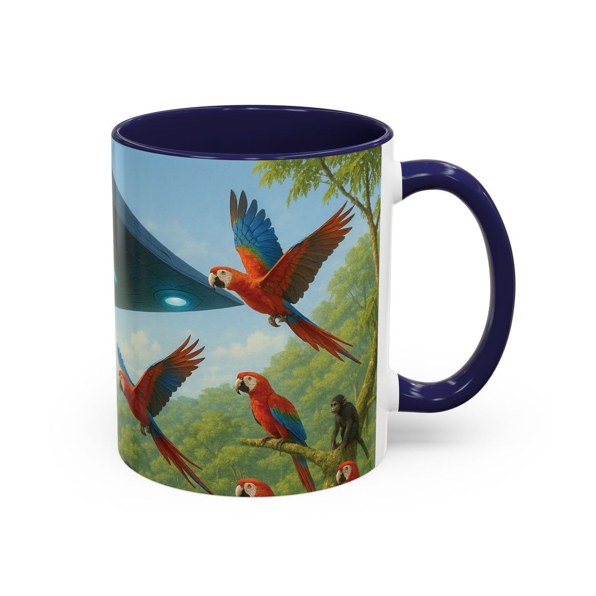 Accent Coffee Mug (11, 15oz), 8 Colors - UFO and Macaws