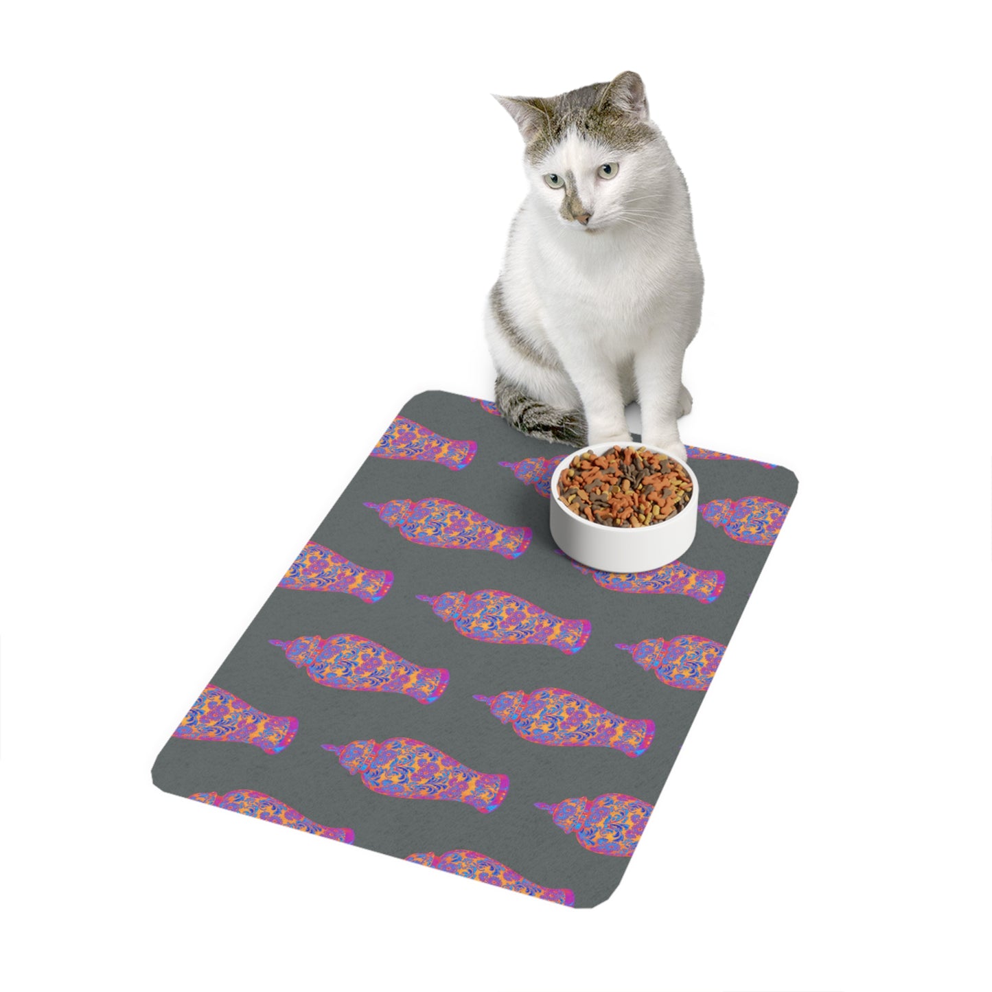 Pet Food Mat (12x18), Heatwave Ginger Jar repeat dark grey